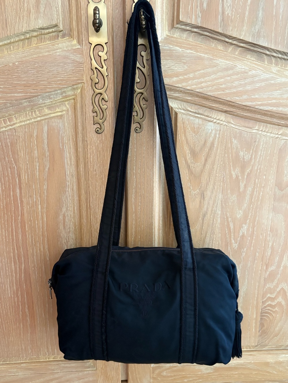 Prada Dark Blue Nylon Shoulder Bag with Dual Straps